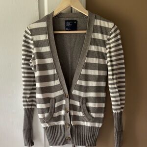 American Eagle Outfitters Striped Cardigan in Gray and Cream